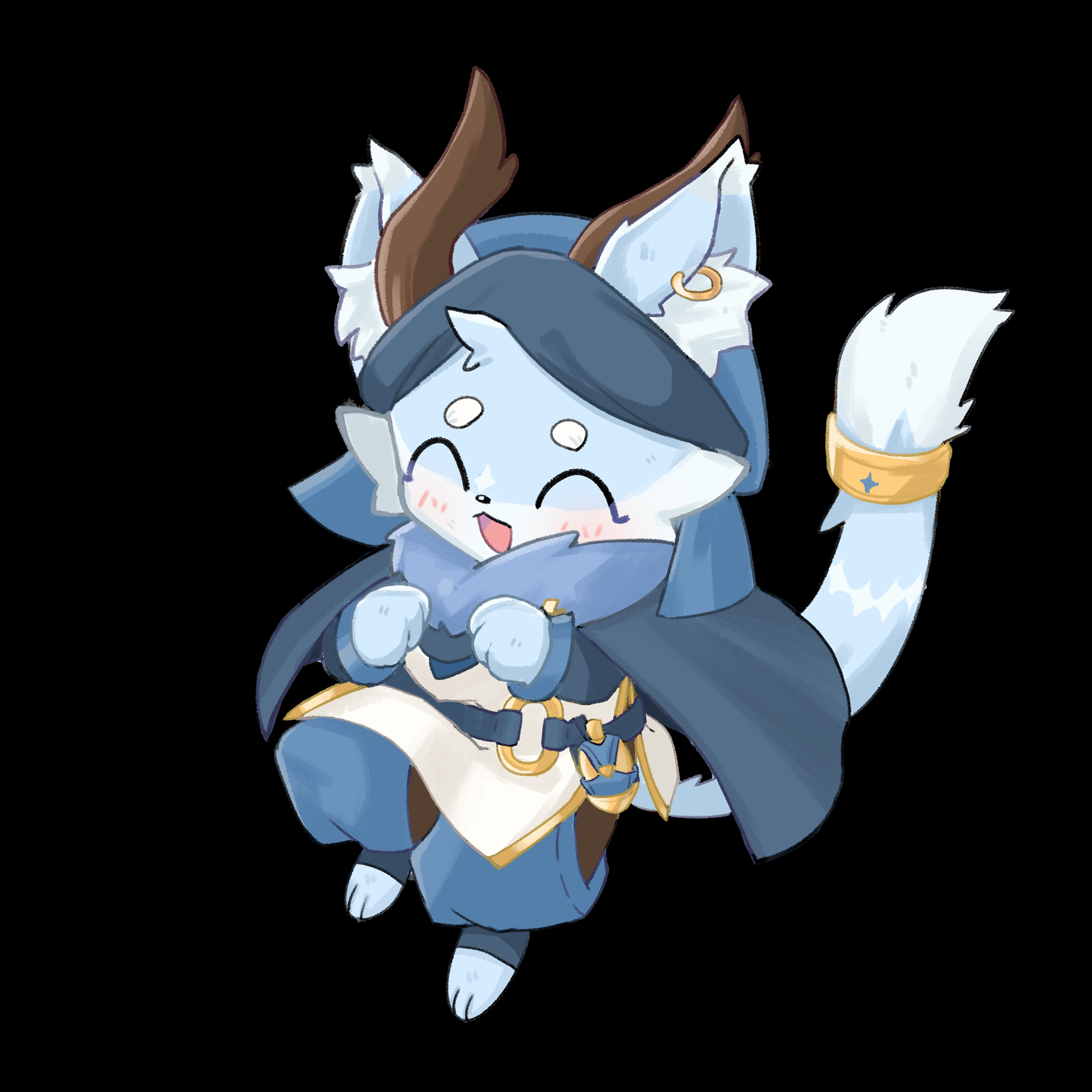 Nyabi — chibi in a cape, jumping with a happy expression