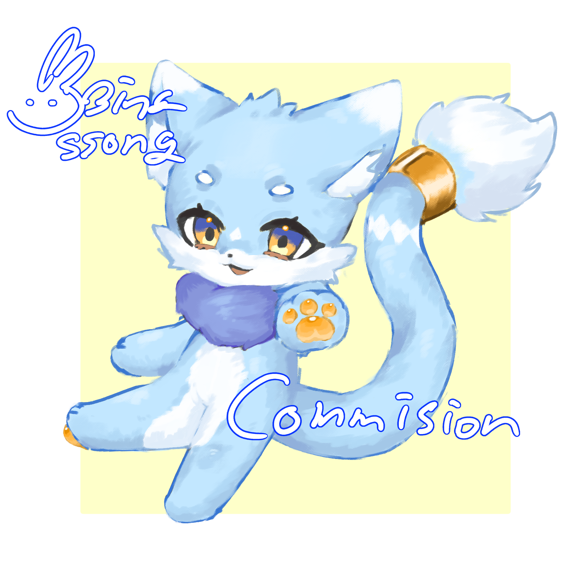 Nyabi — chibi with purple scarf showing paw pad