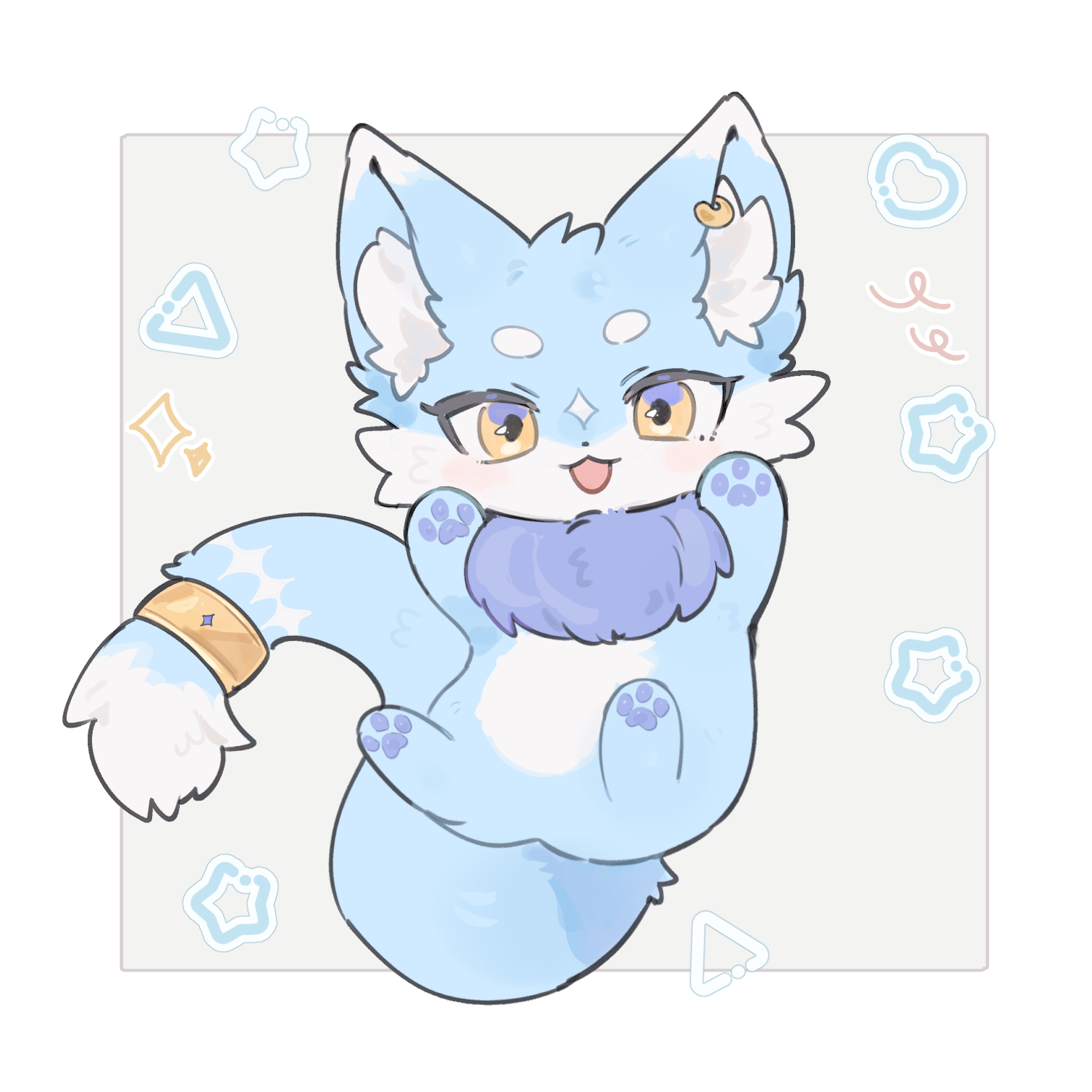 Nyabi — playful chibi pose with paw pads up and tail curled