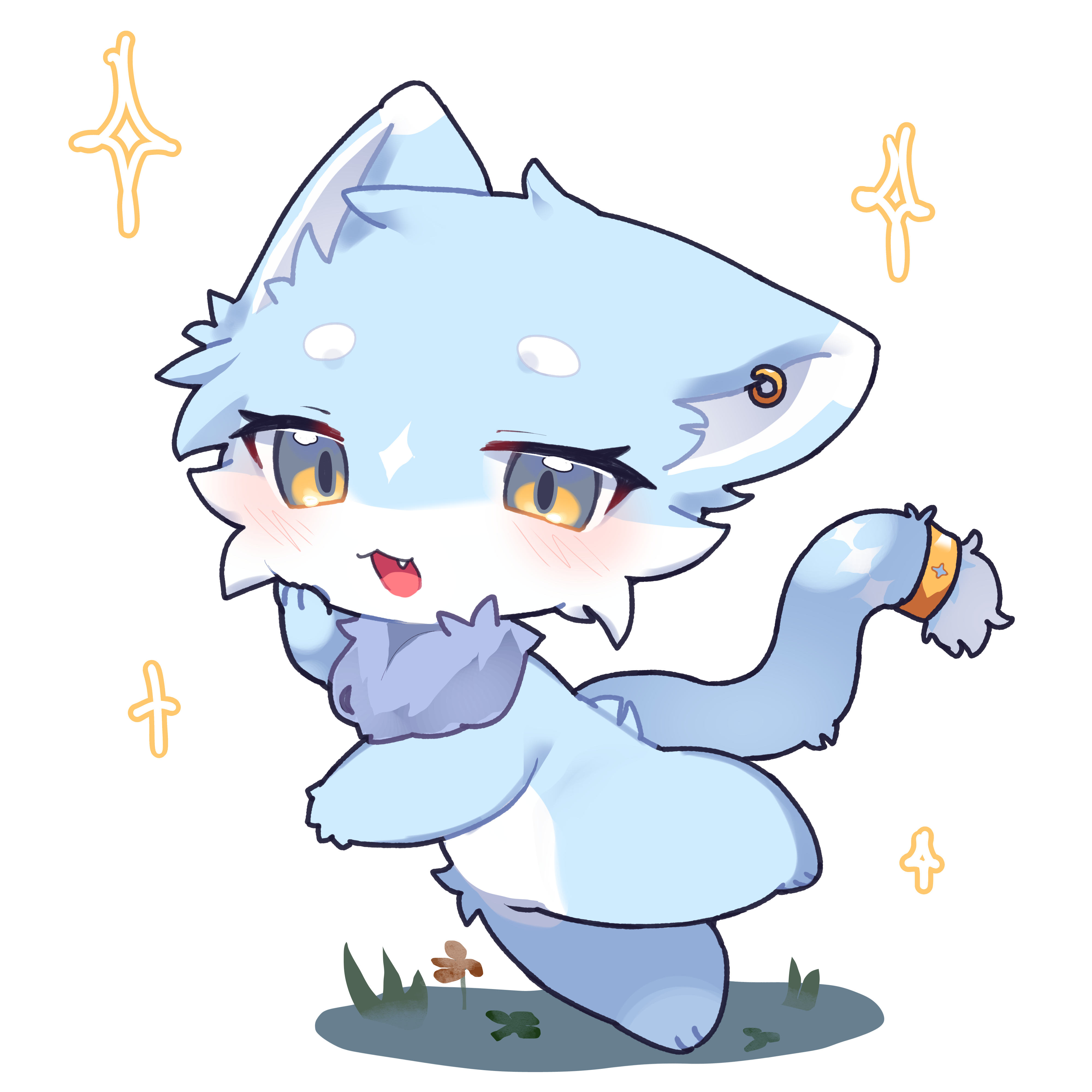 Nyabi — chibi with sparkles, tongue out, playful pose