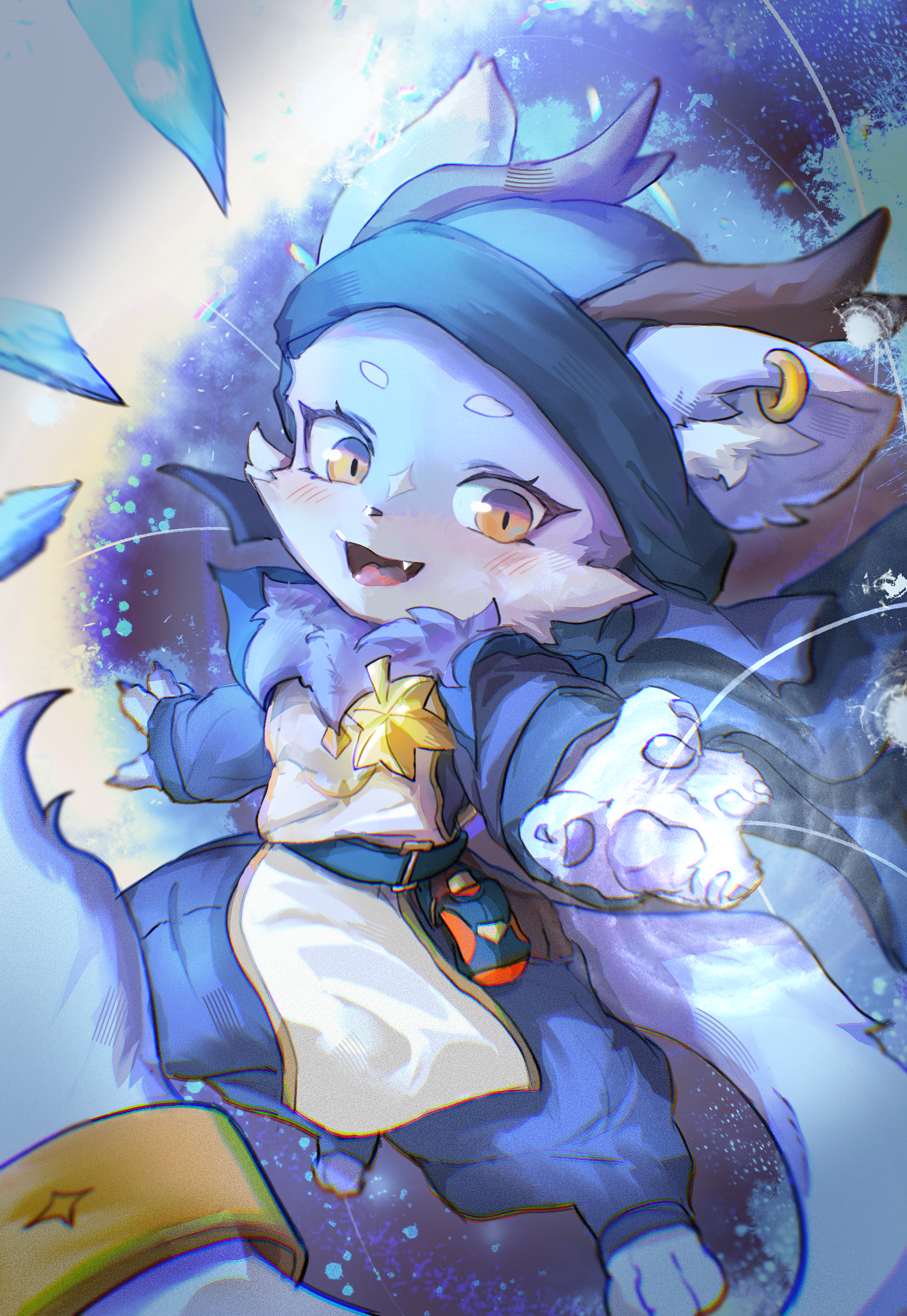 Nyabi leaping mid-air surrounded by shattered ice crystals