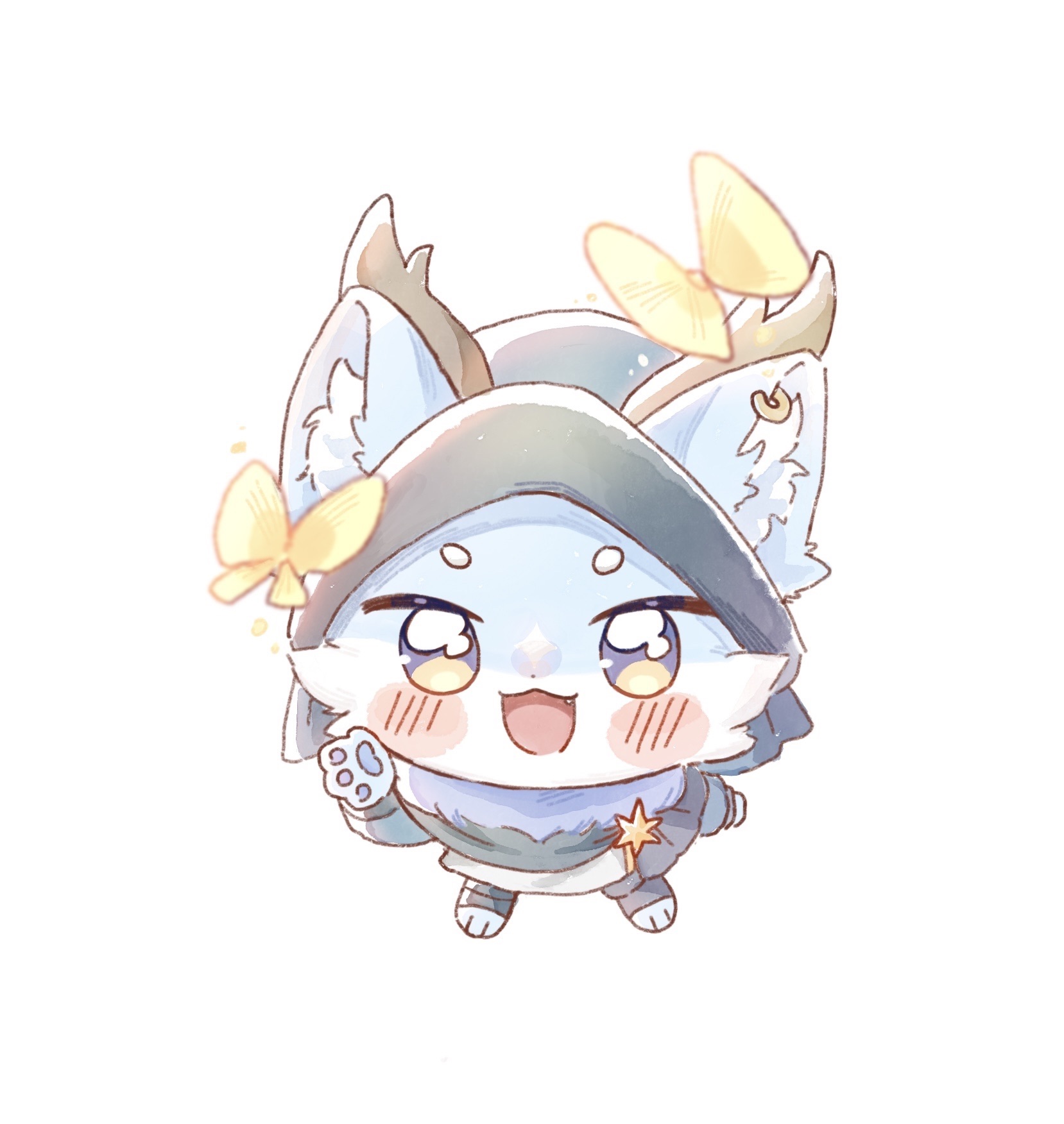Nyabi — chibi with yellow ribbons, waving paw