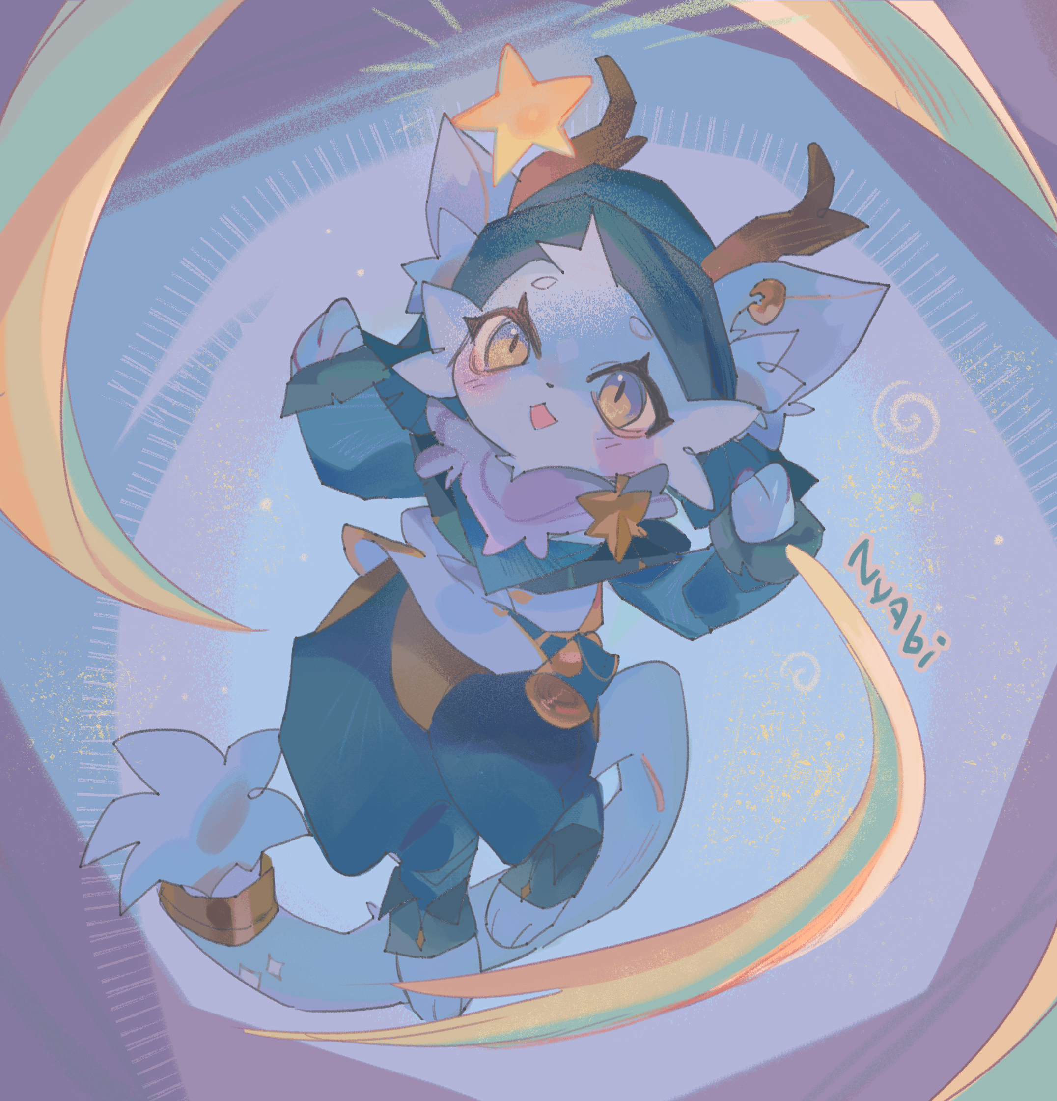 Nyabi with star crown and flowing ribbons on a starry background